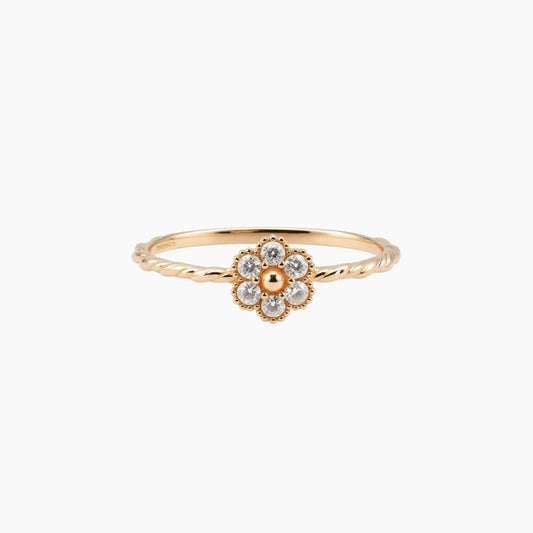 18K Yellow Gold Floral Diamond Accent Ring