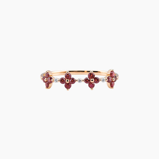 18k Yellow Gold Diamond and Ruby Floral Ring