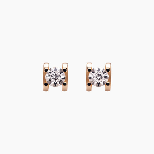 18K Rose Gold Radiant Diamond Stud Earrings