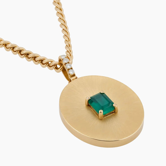 18K Yellow Gold Textured Emerald Necklace